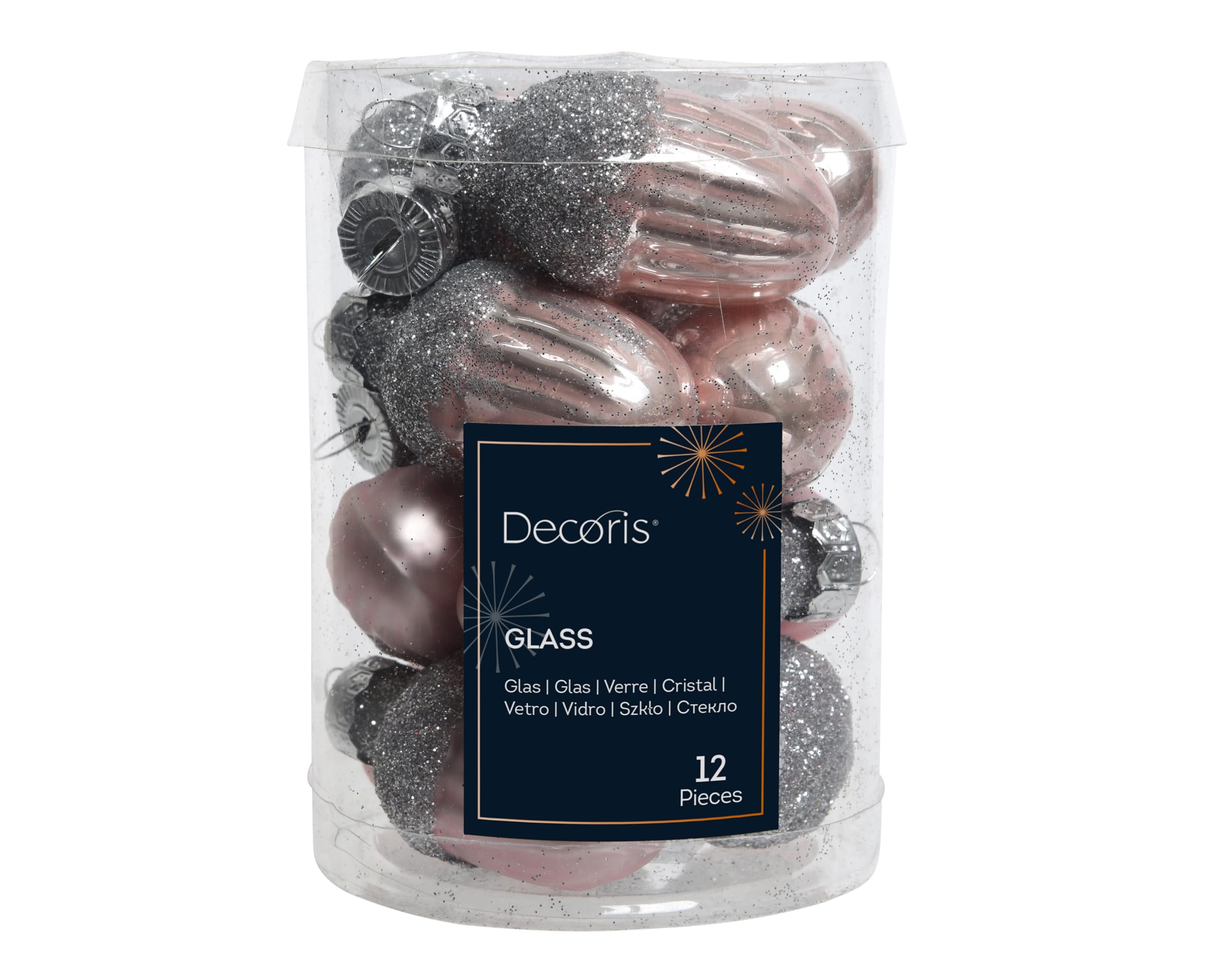 12 x Acorn Design Christmas Tree Baubles Decorations - Blush Pink - 4 cm