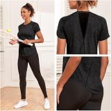 Jlowesun Women's Gym Top Short Sleeve Back Mesh Loose Fit Activewear view 5