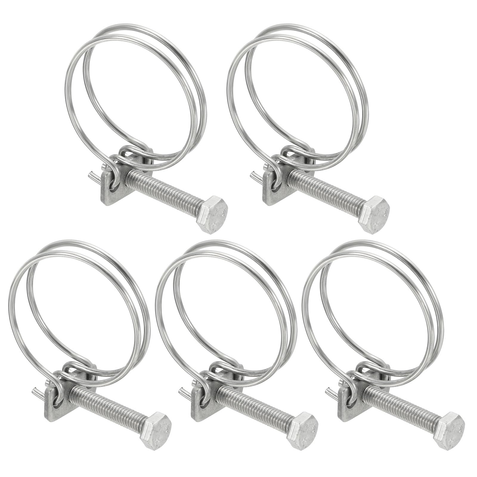 PATIKIL 36-40mm Adjustable Double Wire Hose Clamp, 5 Pcs 304 Stainless Steel Wire Hose Clips Pipe Tube Clamps for Dust Collection Rubber PVC Pool Pump Hose