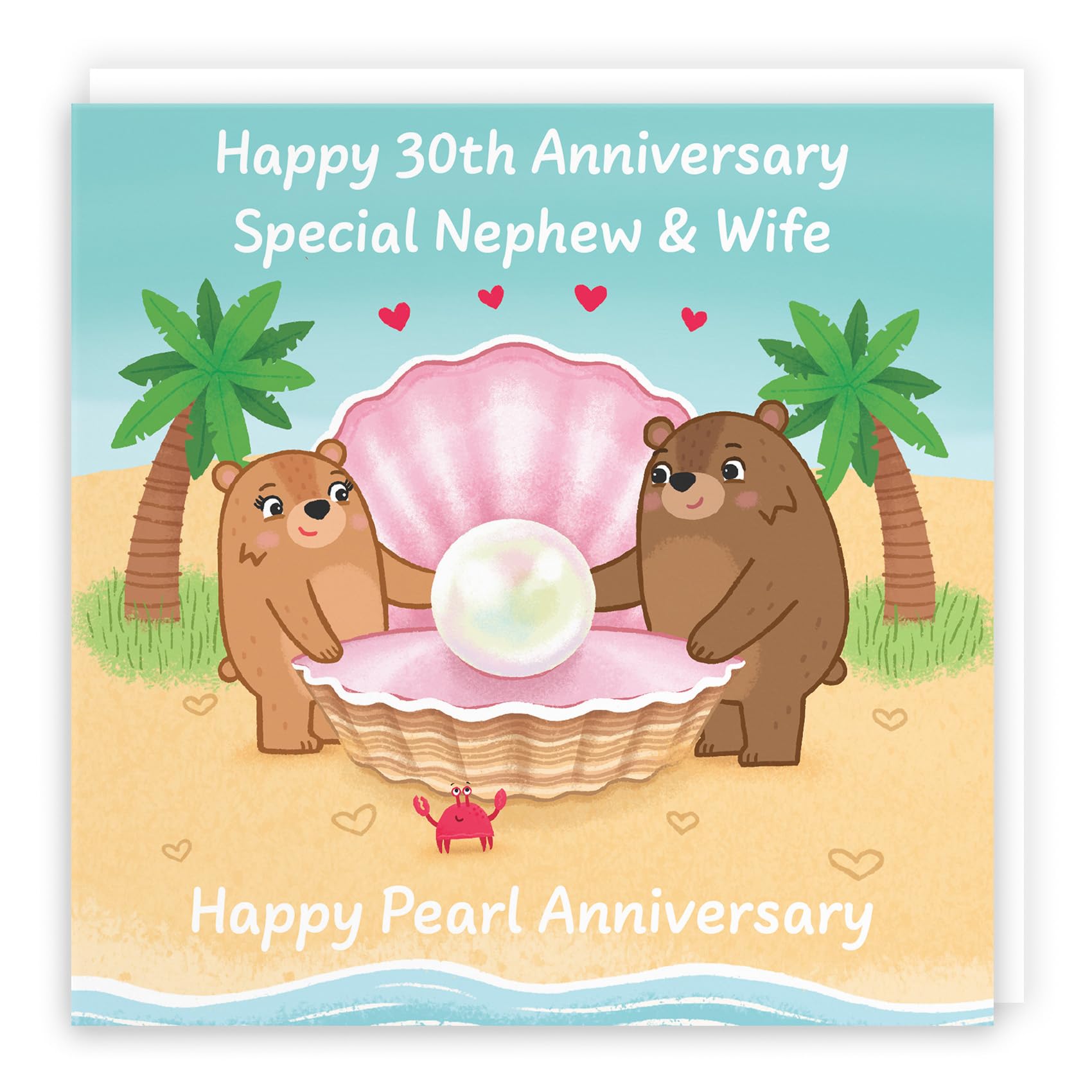 Hunts England - Nephew And Wife 30th Anniversary Card - Pearl Anniversary - 30 Years - Cute Fun Bears Card - Love Story Collection