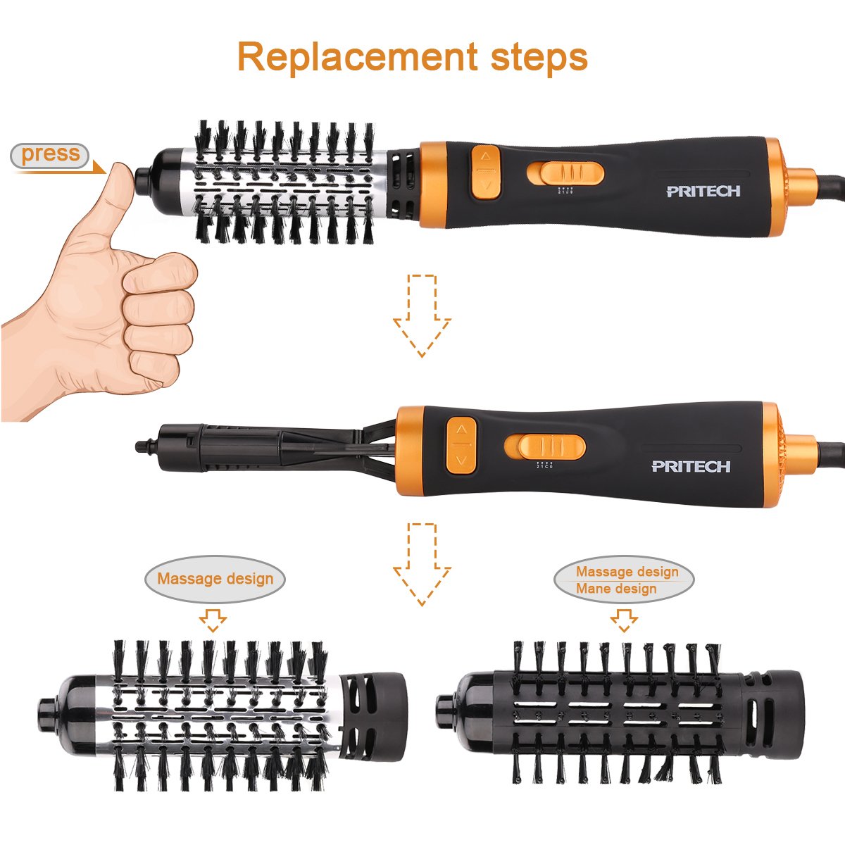 PRITECH 2-in-1 Rotation Hot air Styler,Professional Electric Hair Curler Perfect Curling Iron Brush Personal Care Hair Styling Tools