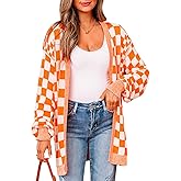 Mazulun Oversized Checkered Cardigans for Women Color Block Open Front Lightweight Knit Cardigan Sweater Outwear