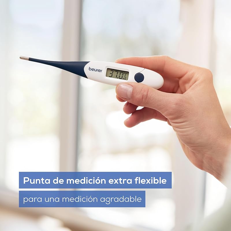 FT 17 termómetro clínico digital, termómetro con punta de medición flexible para la medición oral, rectal y axilar, resultado en 10 s, indicador de fiebre, para bebés, niños y adultos, blanco