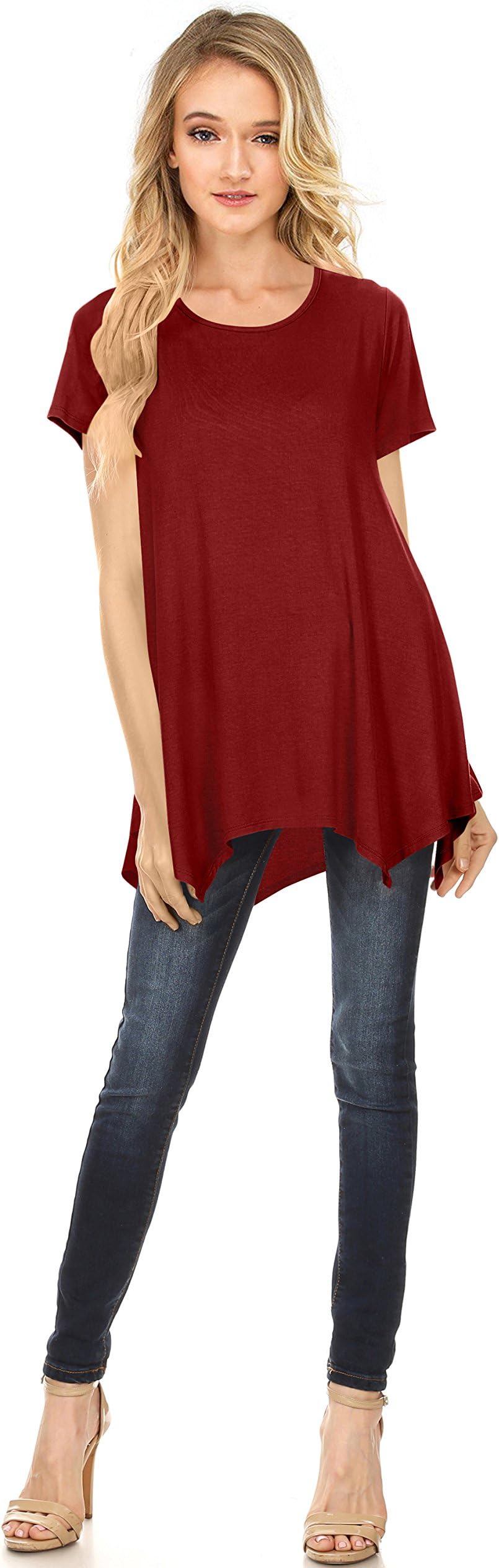 NYL Apparel Womens Short Sleeve Scoop Neck Flowy Tunic Top - Made in USA