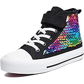 Zoroadke Kids Sparkle Sequins High Top Casual Adjustable Strap Canvas Shoes Girls and Boys Glitter Sneakers