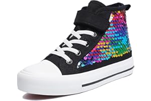 Zoroadke Kids Sparkle Sequins High Top Casual Adjustable Strap Canvas Shoes Girls and Boys Glitter Sneakers
