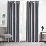 GYROHOME Faux Silk Room-Darkening Blackout Curtains (Beige Liner) Solid Window Treatment Drapes for Bedroom Living Room, Eyel