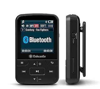 Oakcastle MP100 8GB MP3-Player mit Bluetooth, Radio und langlebigem Akku, zum Joggen, für den Sport, im Auto, kompatible SD-Karten - 32 GB, 64 GB, 128 GB, inklusive Kopfhörer mit Kabel