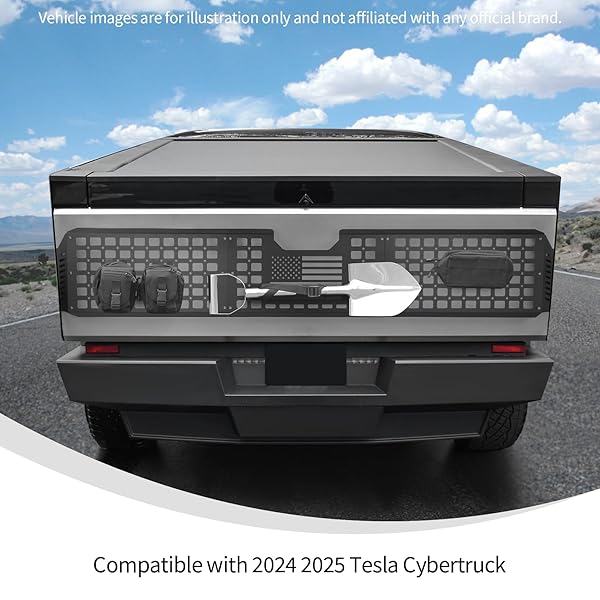 LINSKIP TAILGATE BED MOLLE EXPANSION PANEL COMPATIBLE WITH 2024 2025 TESLA CYBERTRUCK, REAR GATE MOLLE RACKS, CARGO CARRIER TOOL ORGANIZER, EXTERIOR ACCESSORIES