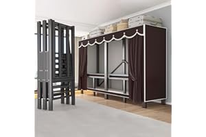 FKKPRVAX Heavy Duty Portable Closet with Cover Foldable Covered Clothes Rack for Hanging Clothes Armoire Wardrobe Closet System Freestanding Coat Storage Garment Racks (242cm/95in(Coffee))