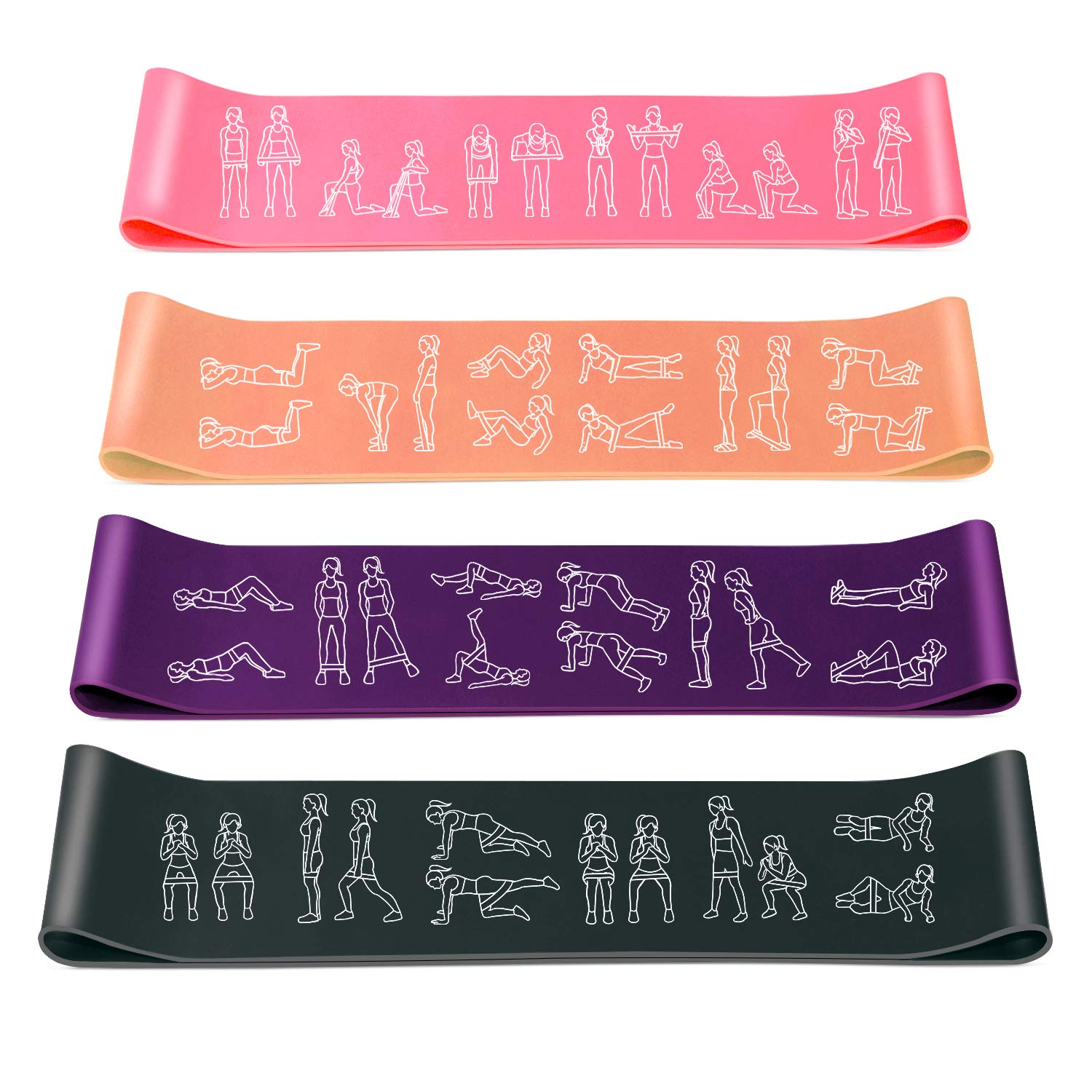 Amonax Resistance Bands Set for Women and Men, Exercise Fitness Home Gym Bands for Legs and Glutes and Arms. Yoga, Pilates Resistant Band Mini Loop Bands (Pink+Orange+Purple+Grey, One Size)
