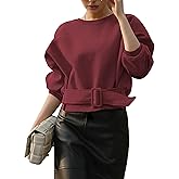 VATEAMI Womens Long Sleeves Cropped Sweatshirts Belted Lace Up Tops Crewneck Y2K Pullover 2025 Fall Outfit
