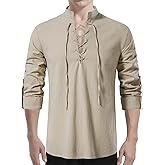 Akkad Kuti Mens Renaissance Shirt Long Sleeve Medieval Retro Lace Up Shirt Men Viking Linen Pirate Costume
