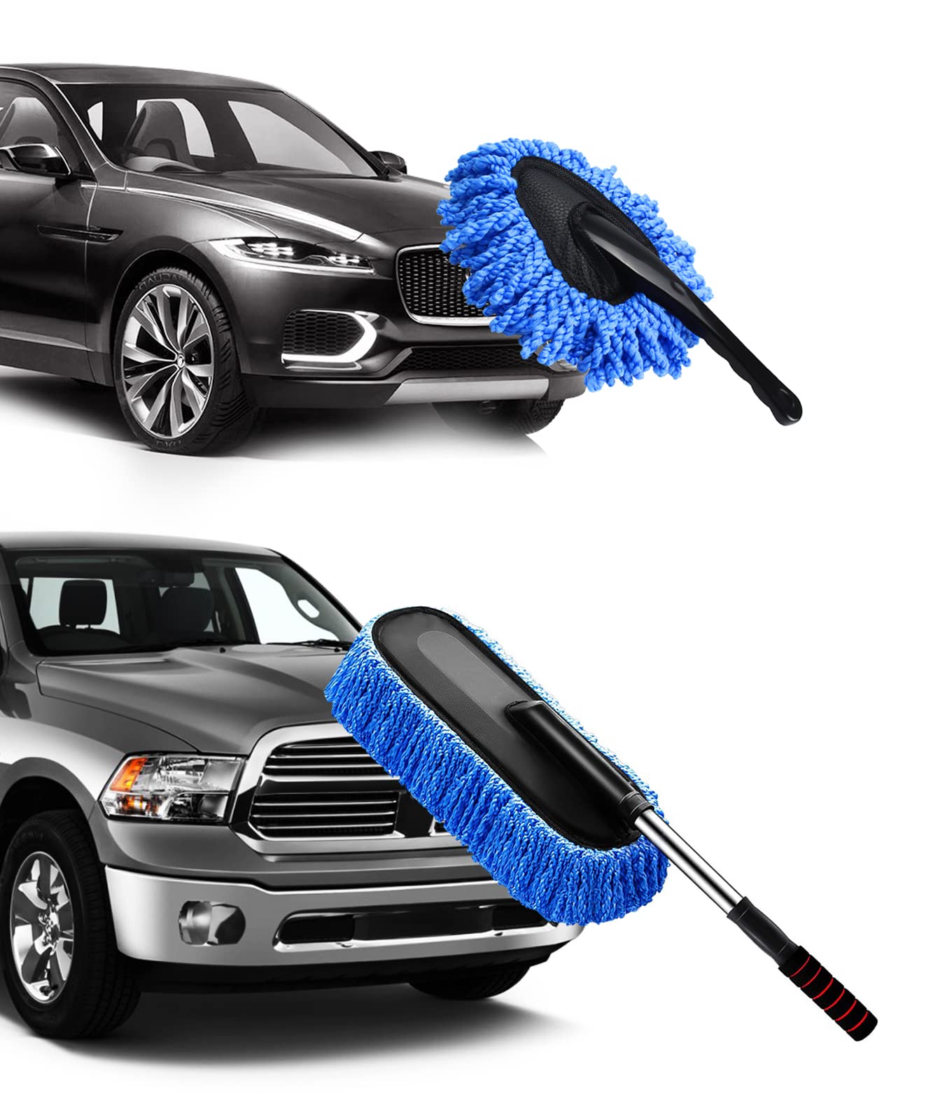 Photo 1 of YeewayVeh Car Duster Kit, 2 Pack Car Dust Brush Set with Microfiber Pollen Dusters Scratch Free, Extendable Duster Brush & Dash Duster for Exterior Interior Cleaning Tools