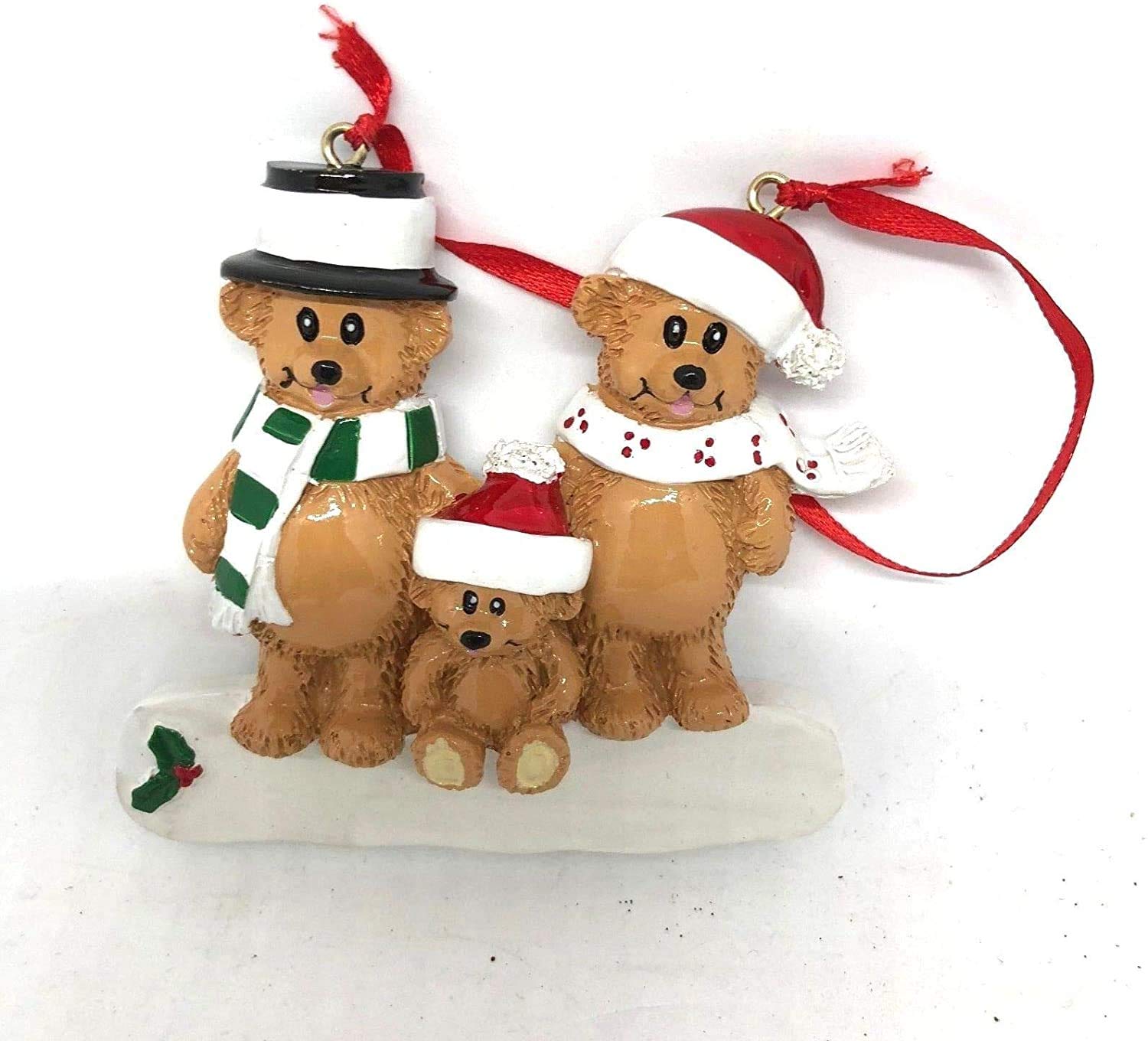 Personalise Your Own Resin Christmas Tree Hanging Decorations - Bear Family of 3