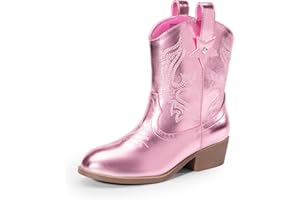 DREAM PAIRS Girls Cowboy Cowgirl Boots 2-in-1 Western Removable Cuff Fold Over Embroidered Fashion Mid Calf Shoes