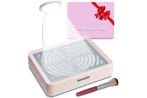 Rolokit Nail Dust Collector with Lamp & 50pcs Disposable Filter & Dusting Brush, Electric Nail Vacuum Cleaner Dust Fan Suction Machine for Manicure Acrylic Gel Nails Polishing, Low Noise, Salon Home