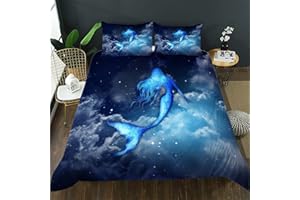 CVHOUSE Mermaid Duvet Cover King Size, Sky Cloud Mermaid Bedding Set for Girls, Kids & Teens - 1 Duvet Cover, 2 Pillowcases, 3 Piece