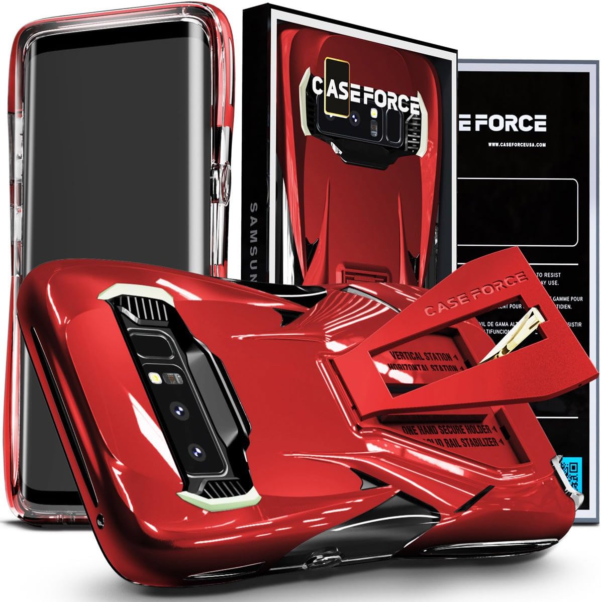 CASE FORCE Note 8 Case [Velocity Series] Best Ultimate for Girls Women Men, Kickstand Heavy Duty Military Grade Drop Protection,Clear TPU Unique Custom Design Cover (Wine Red)