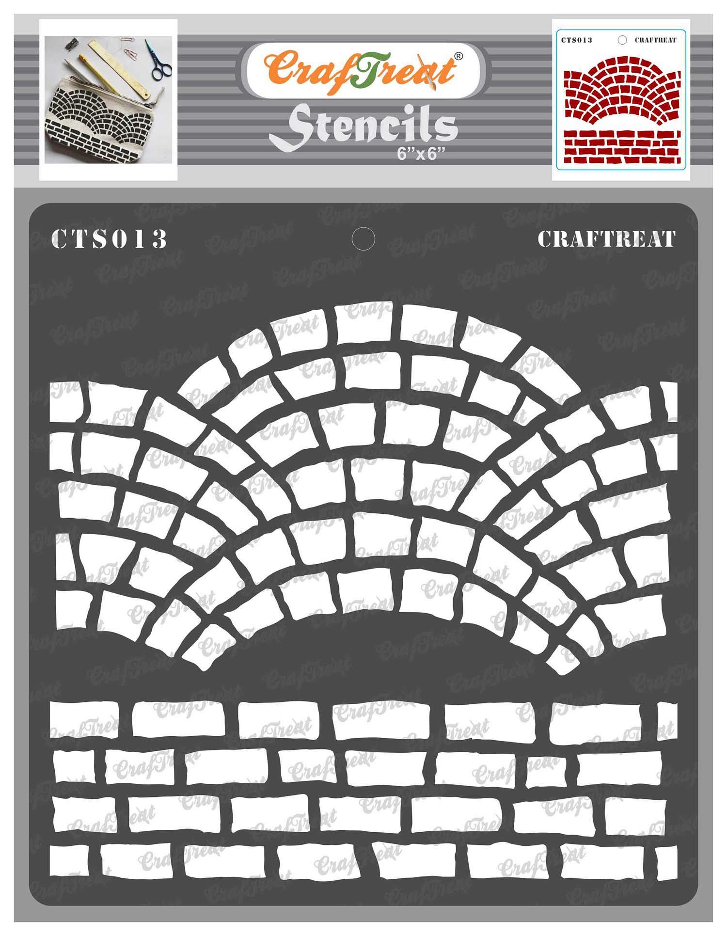 CrafTreat Reusable Brick Stencils for Painting on Wall, Wood, Canvas, Paper, Fabric, Floor, and Tile - Fancy Bricks - 6x6 Inch - DIY Art and Craft Stencils - Fancy Brick Stencil