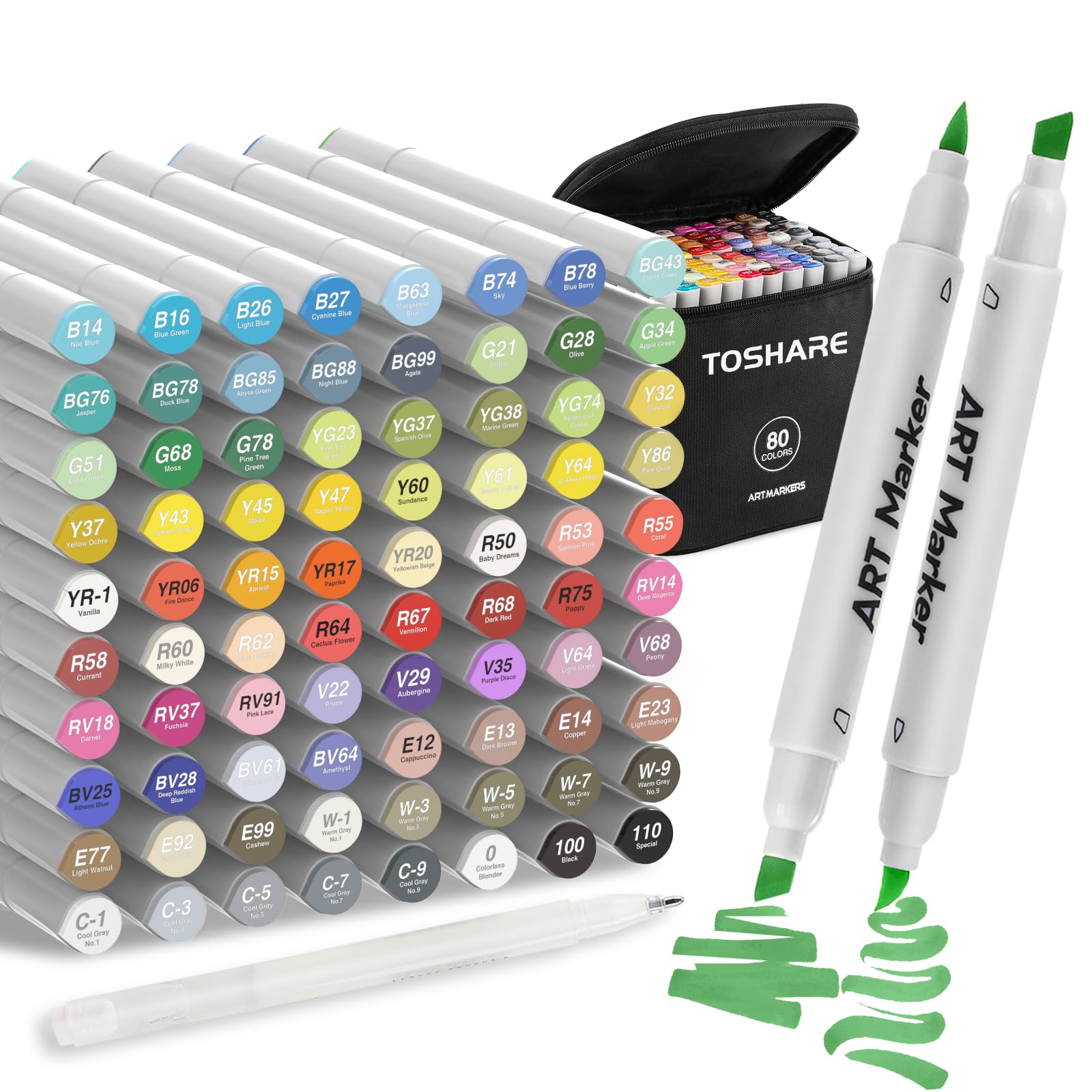 Photo 1 of TOSHARE 80 Colors Alcohol Markers Set - Double Tip Art Markers Alcohol Based Marker Brush&Chisel Nib Blender Art Pens Permanent Sketch Marker for Kids Adults Coloring and Artist Illustration