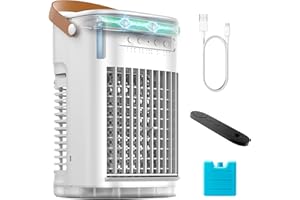 FLOWBREEZE Portable Air Conditioners w/Remote, Mini Air Conditioner, 5400mAh Built-in Battery, 1.2L Water Tank & Ice Box, Auto-off Timer, Evaporative Air Cooler With 3Speeds, Desktop Fan For HomeOutdoors