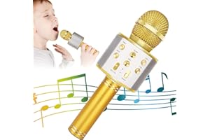 KIDWILL Wireless Bluetooth Karaoke Microphone for Kids, 5-in-1 Portable Handheld Karaoke Mic Speaker Player Recorder with Adjustable Remix FM Radio for Kids Girls Boys Teens Birthday (Gold)