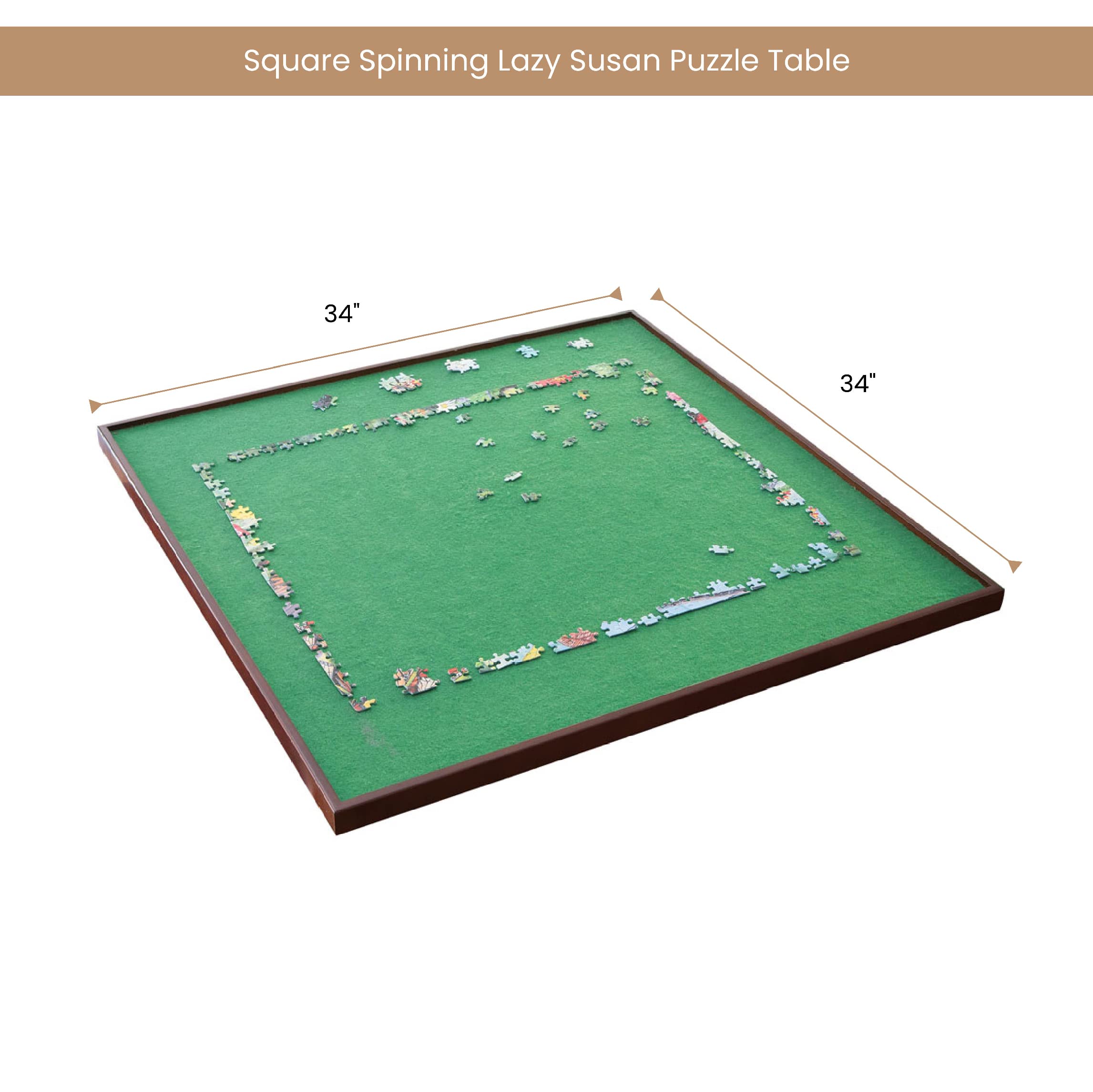 Bits and Pieces Rotating Puzzle Board with Lazy Susan, Portable 1500 Piece Jigsaw Puzzle Table with Fabric Lining, Measures 34