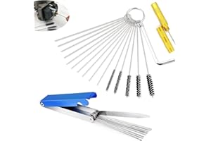 dawfall 18 PCS Car Carburetor Injection Cleaning Brush Set, 10 Cleaning Needles + 5 Nylon Brushes + Wrench + Gold Needle + Box Needle, Flexible Spray Gun Brush, Universal for Car Motorcycles (Silver)