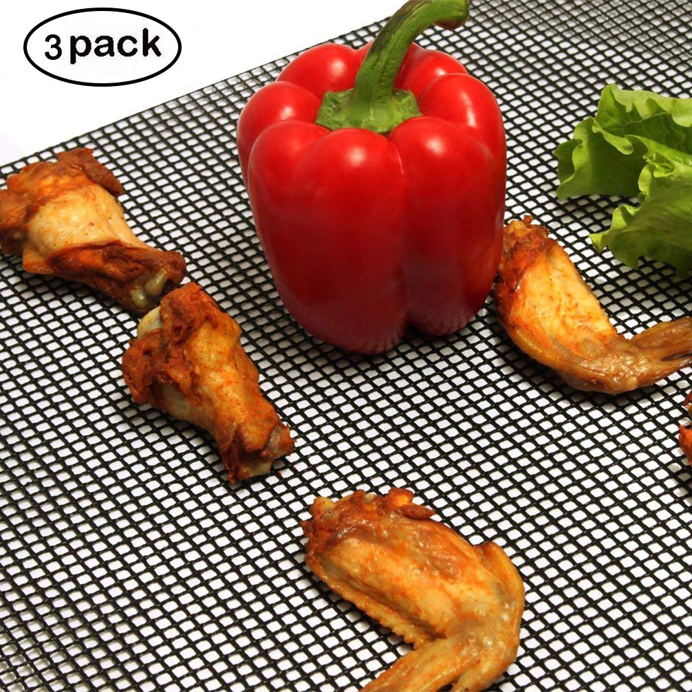 BBQ Grill Mesh Mat - Non-Stick Cooking Mats for Grilled Vegetables/Fish/Fajitas/Shrimp, Grilling Sheet Liner, Reusable Grill Accessories - Use on Gas, Charcoal, Electric Barbecue (15.7" x 13", 3 Pack)