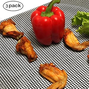 BBQ Grill Mesh Mat - Non-Stick Cooking Mats for Grilled Vegetables/Fish/Fajitas/Shrimp, Grilling Sheet Liner, Reusable Grill Accessories - Use on Gas, Charcoal, Electric Barbecue (15.7" x 13", 3 Pack)