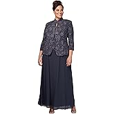Alex Evenings Womens Long Dress with Mandarin Neckline Jacket