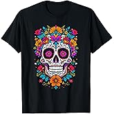 Mexican Flowers Dia De Los Muertos, Women | Sugar Skull T-Shirt
