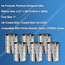 6 Rolls 4.33" x 984'(110mmx300m) Enhanced Wax