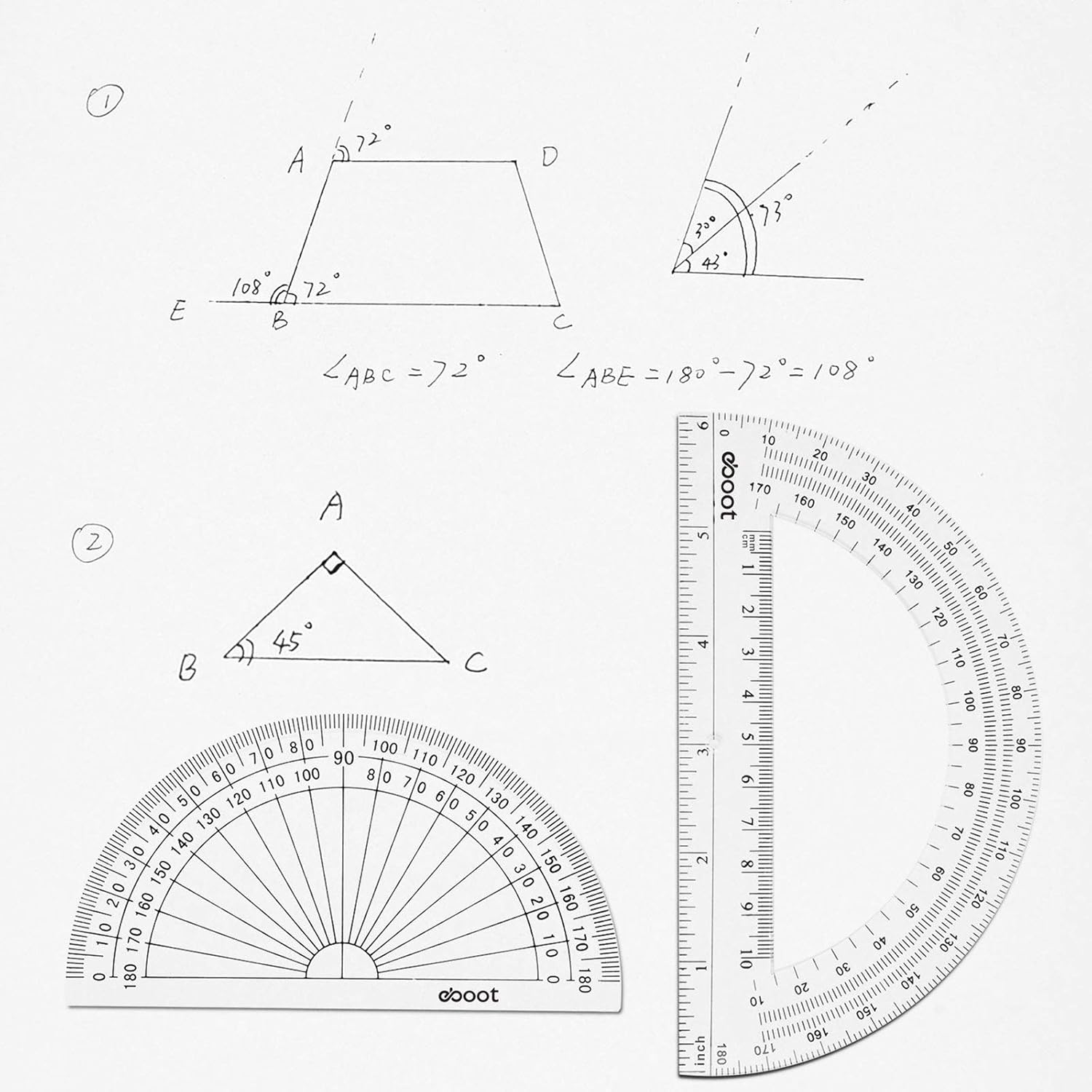 eBoot Plastic Protractor 180 Degree, 4 Inch and 6 Inch, Clear, 2 Pieces : Office Products
