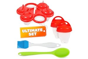 Hard Boiled Egg Mold - Set of 6 Hard Boiled Egg Cooker No Shell 2.7" x 3.5", Space-Saving Silicone Build, Heat Resistant & Re