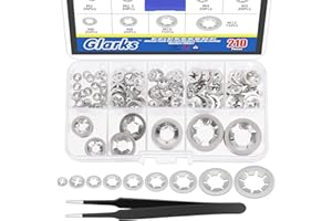 Glarks 210Pcs Metric M2 M2.5 M3 M4 M5 M6 M8 M10 M12 304 Stainless Steel Internal Tooth Star Lock Washers Assortment Kit Exter