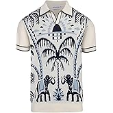 OXKNIT Mens Knit Polo Shirts Short Sleeve Shirt Casual Vintage Shirts with Coconut Tree Pattern