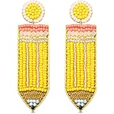 Beaded Pencil Earrings Teacher Earrings for Women Handmade Funny Pencil Drop Dangle Earrings for Teachers Appreciation Day Back to School Creative Jewelry Gifts