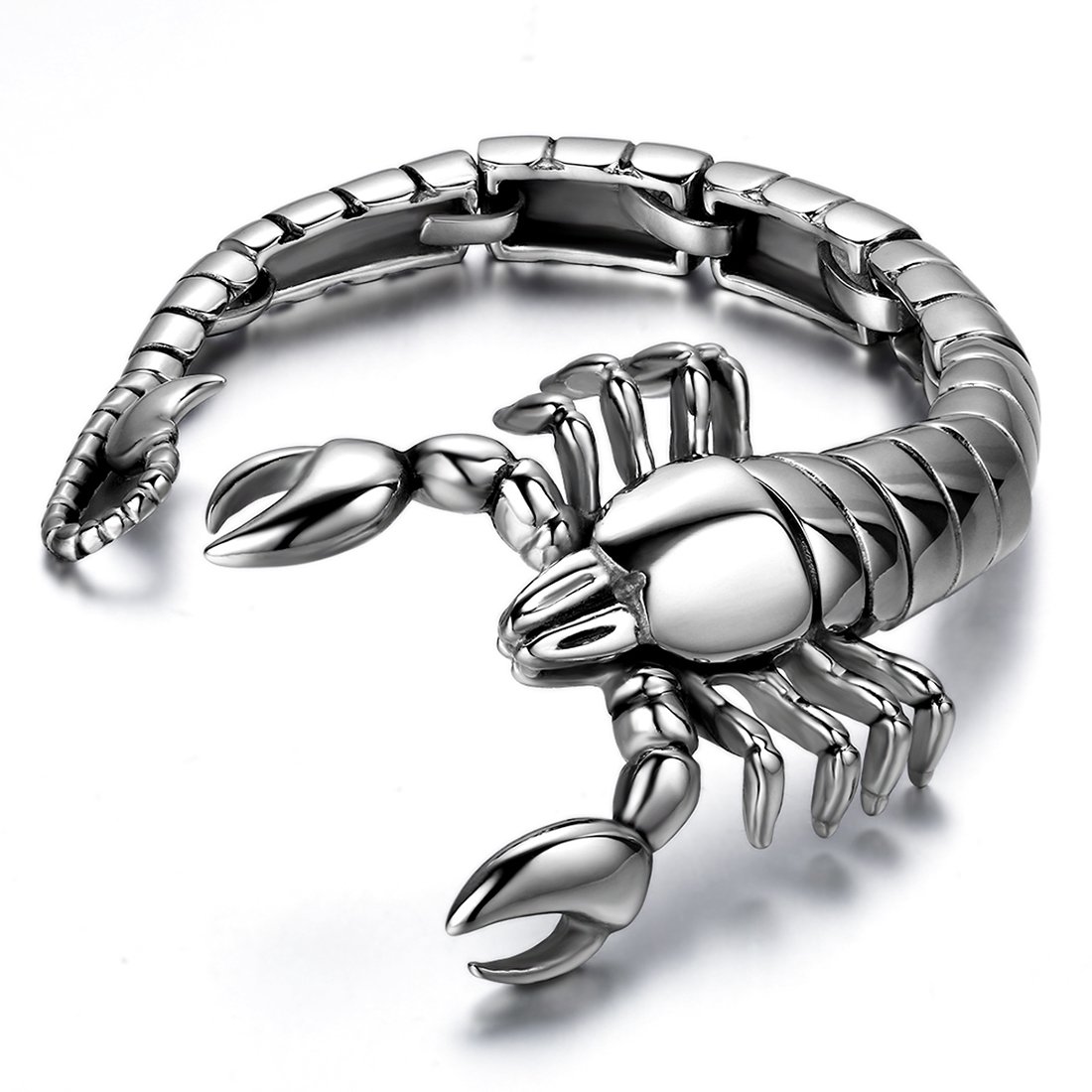JewelryWe Stainless Steel Biker Men's Large Scorpion Link Bracelet Wristband 9 Inch (with Gift Bag)
