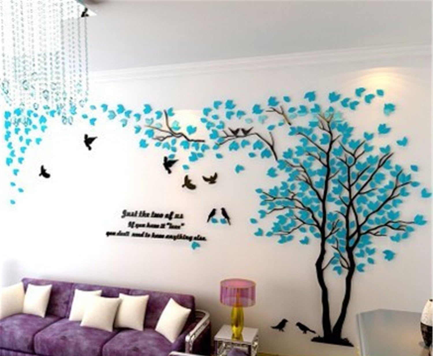 DIY 3D Huge Couple Tree Wall Stickers Crystal Acrylic Wall Decals Wall Murals Home Decorations Arts (L, Blue, Left)