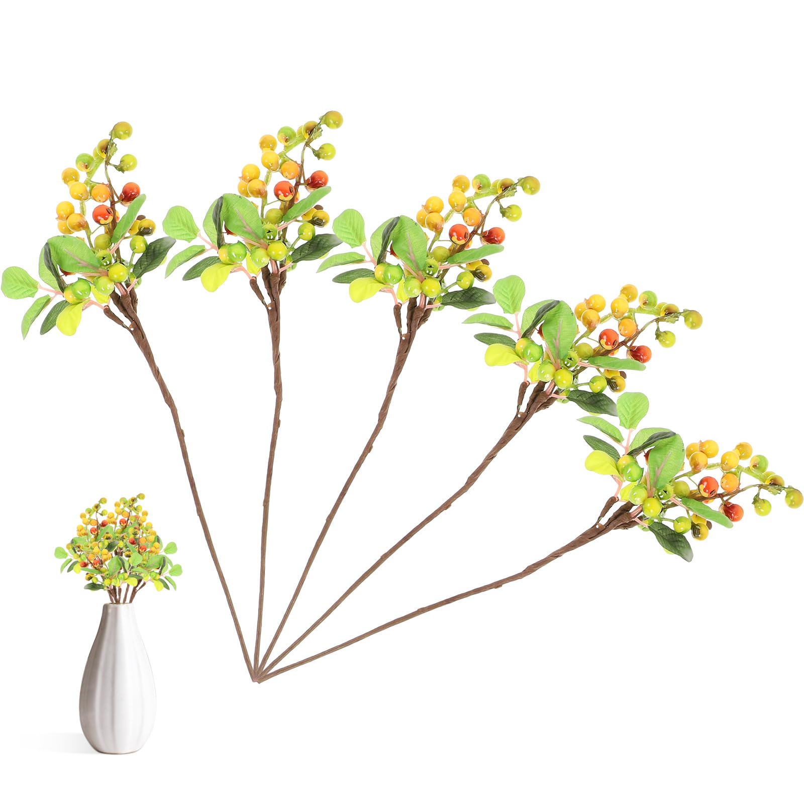 ULTNICE Faux Blue Berries Decoration 5Pcs Artificial Berry Stems for Christmas Floral Arrangements Wedding Table Centerpieces 9X3X1.2 Inches