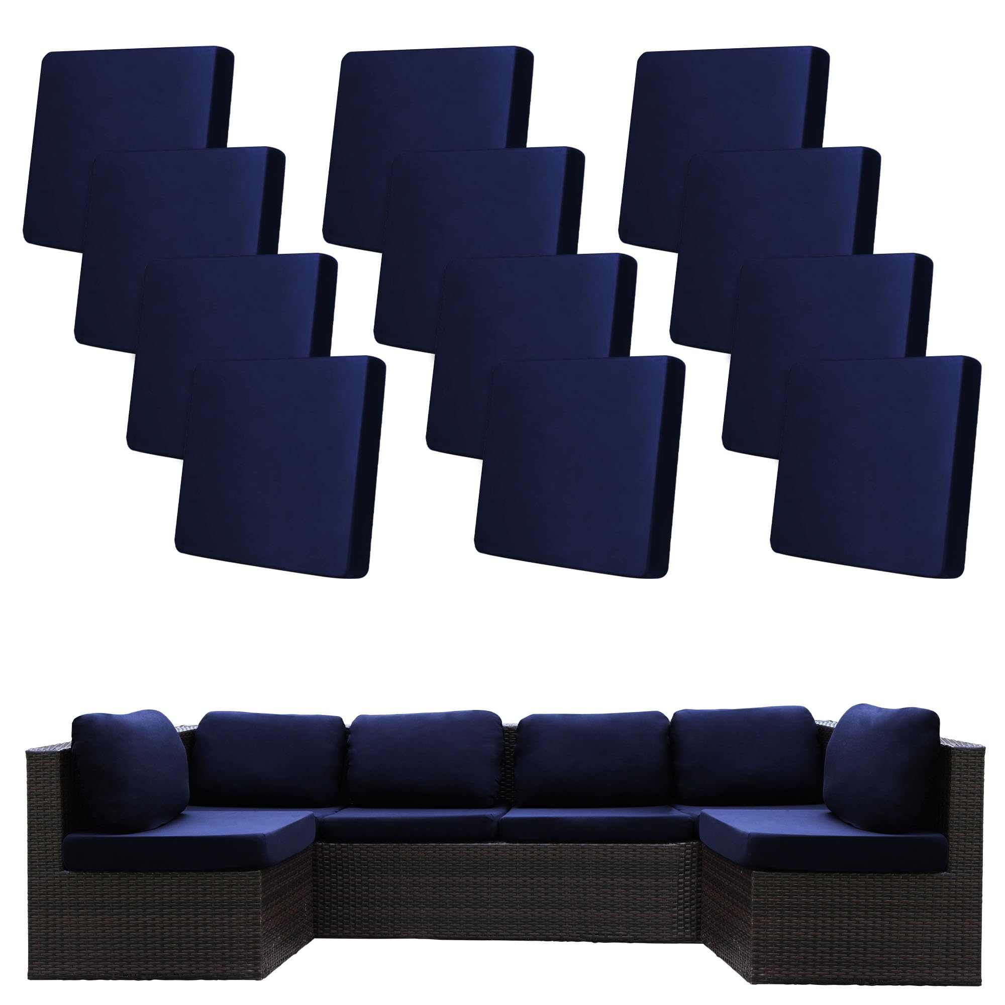Photo 1 of 12 Pcs Stretch Patio Cushion Covers,Outdoor Couch Covers Replacement,Outdoor Couch & Sofa Slipcovers,for Patio Furniture Cushion Covers,Washable Reusable Furniture Protector(Navy Blue,Cover Only)
