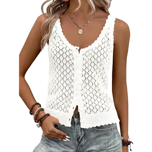 Saodimallsu Womens Sleeveless V Neck Sweater Vest Cropped Button
