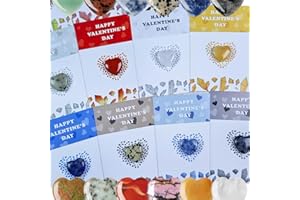 MAZUBOHOY Valentines Day Gifts for Kids Classroom, 24 Pack Valentines Cards with Heart Gemstones, Valentine Rock Crystal Exch