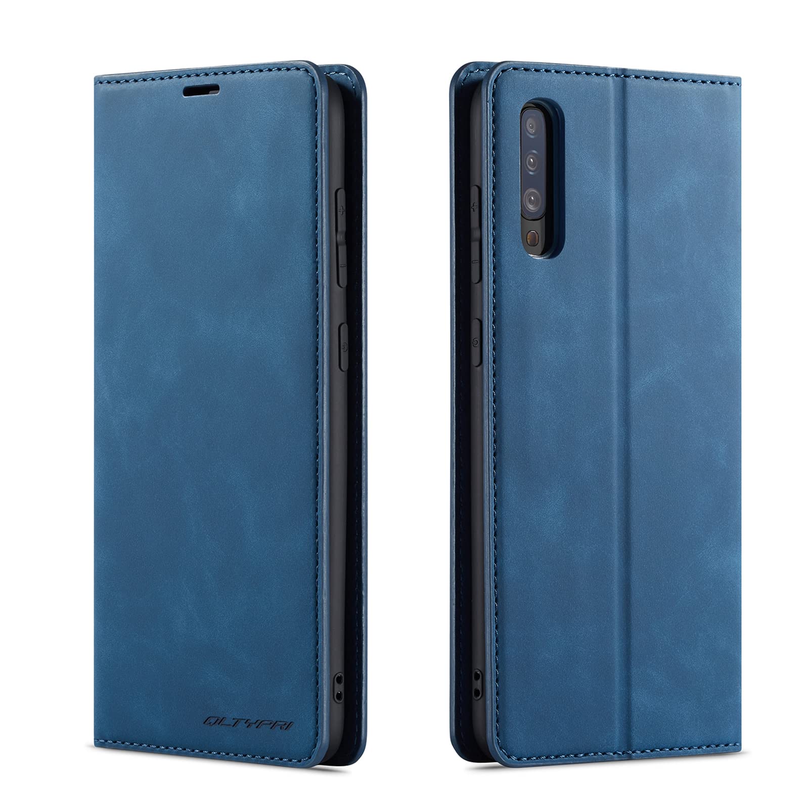 QLTYPRI Case for Samsung Galaxy A70, Premium PU Leather Cover TPU Bumper with Card Holder Kickstand Hidden Magnetic Adsorption Flip Wallet Case Cover for Samsung Galaxy A70 - Blue