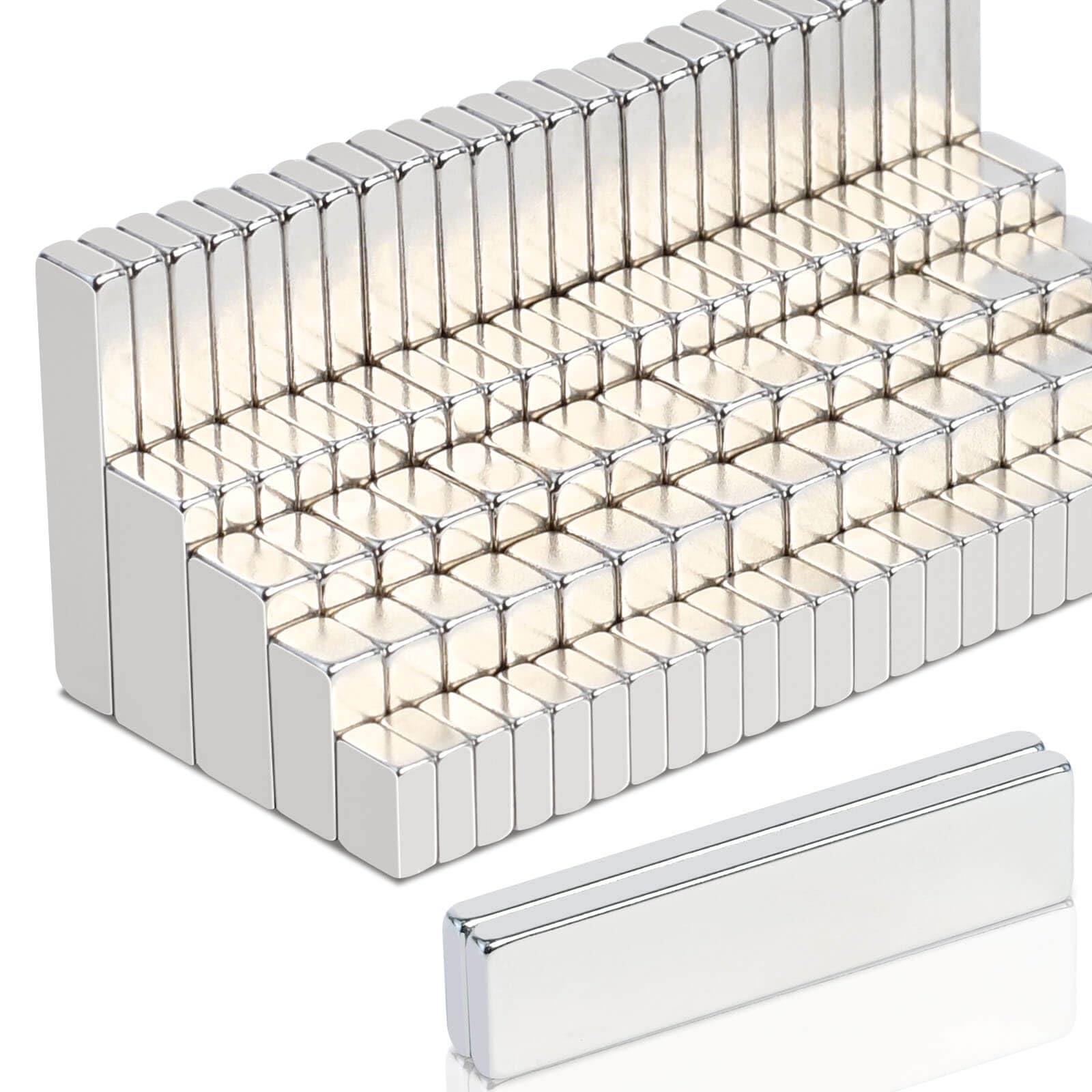 Photo 1 of 100Pcs Neodymium Bar Magnets, 6 Different Size Rare Earth Rectangle Magnet Metal for Muti-use, Small Bar Neodymium Magnet Mini Square Heavy Duty Magnets for Crafts, Fridge