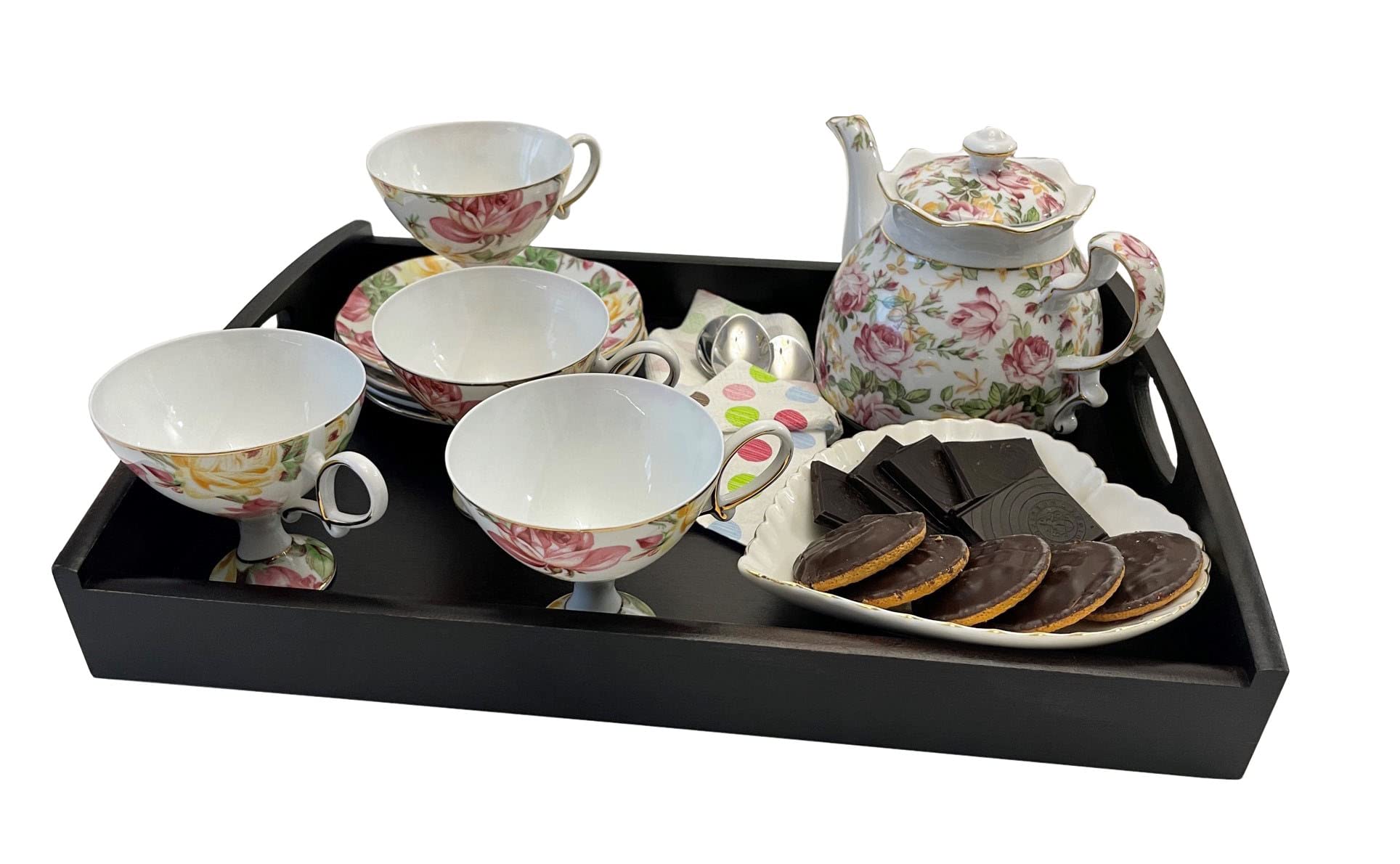 efo Wooden Serving Tray - Stylish Decorative Tray - Great as Dinner Tray Breakfast Tray or Tea Tray - Serving Tray with Handles 16x12x2.25" | 40x30x6cm (Dark Red Mahogany)