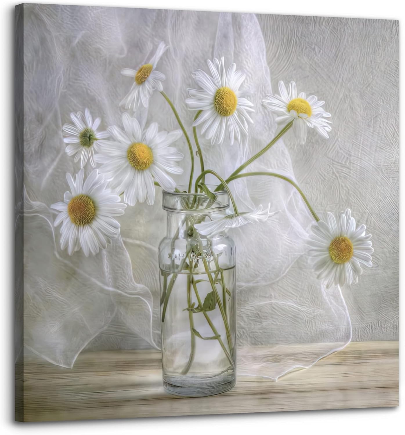 Wall Décor - Wuhu Qifei Bathroom Wall Décor, Canvas Wall Art, Modern Gallery Decor Print White daisy Flower in Bottle Theme Picture Artwork for Walls Ready to Hang for Kitchen Bedroom Decor Size 14x14