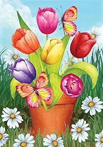 Briarwood Lane Potted Tulips Spring House Flag Floral 28
